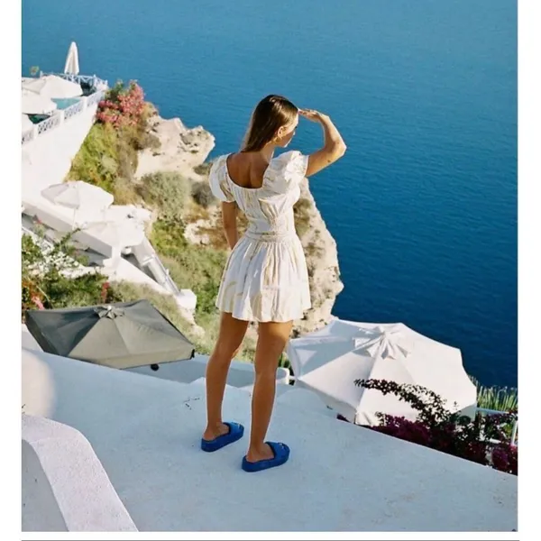 Sabo Skirt White Linen Cotton Button Down Puffed Sleeve Mini Dress Size XS - Image 2