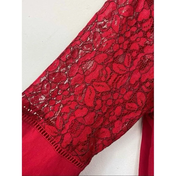 Red Lace Bell Sleeve Blouse‎ Top Women's Size Small - Image 2