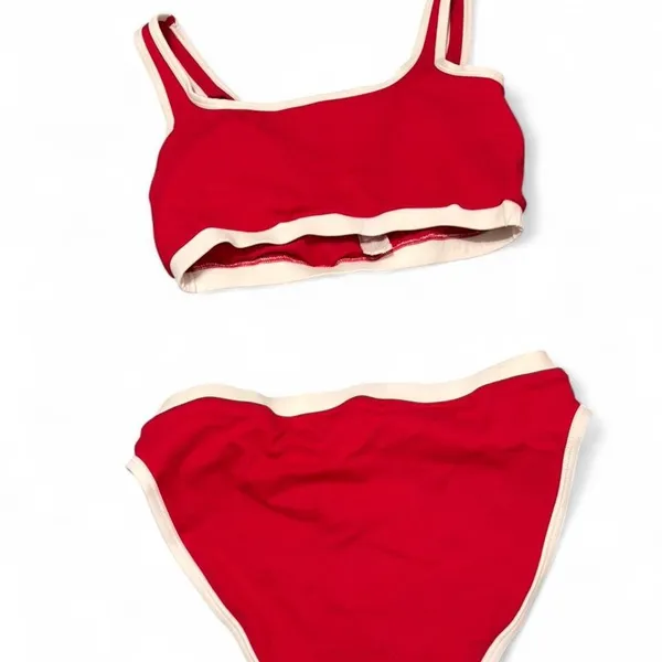red sporty bikini set ❤️🔥 contrast‎ trim two piece with zip front top - Image 4