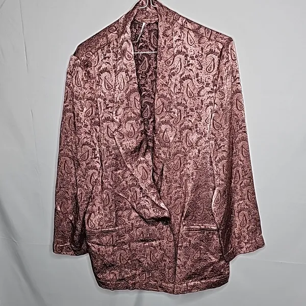 Free People no longer made silky jacquard paisley long 1 button blazer jacket S - Image 5