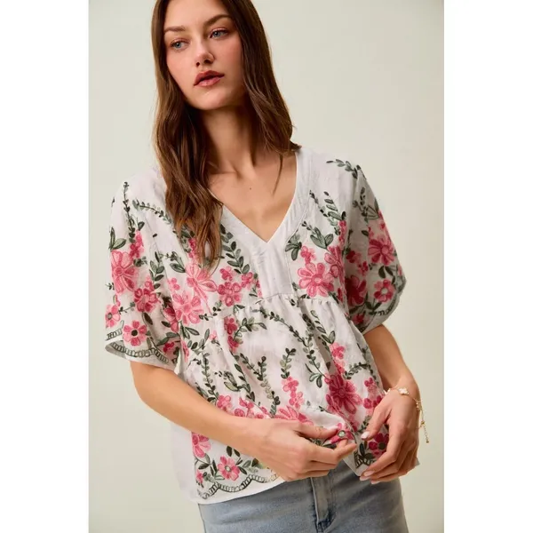 SO ME Floral Embroidered V Neck Boho Blouse Top -‎ XL - Image 5