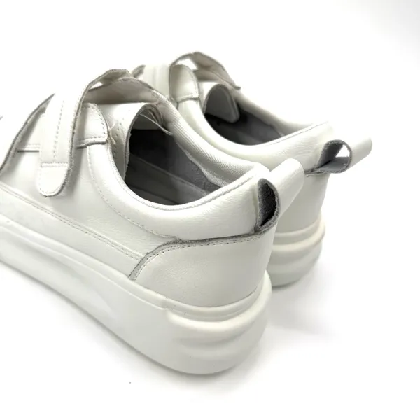Low Top Velcro White Sneakers Split Cow Leather Sneakers Flat Trainers Flat Shoe - Image 5
