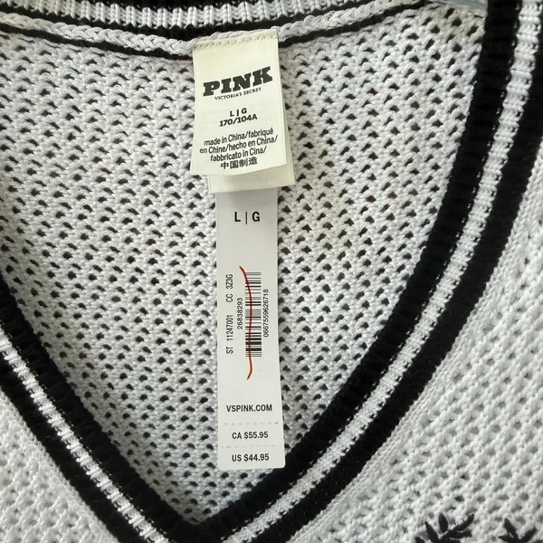 Pink Victoria's Secret White Sweater Vest Size Large NEW Loose Knit Preppy - Image 2