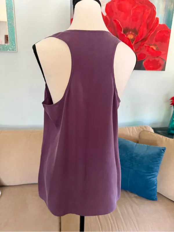 Womens Banana Republic Sleeveless Purple Ruffle Blouse Top Sz M Medium 100% Silk - Image 5