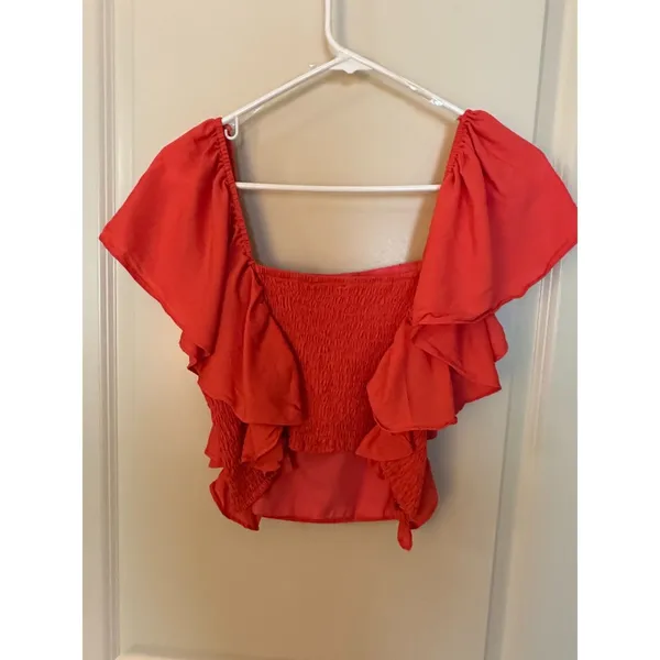 Vestique Coral Crop Layered Ruffle Sleeve Top Women's Sz Medium - Image 2