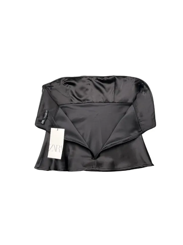 NWT Zara Black Satin Strapless Cross Front Tube Top S - Image 4
