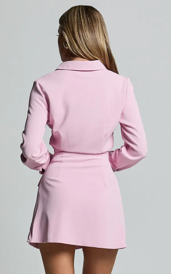 New Showpo Wanda Mini Dress Long Sleeve Faux Wrap Dress Size Small MSRP $109 - Image 4