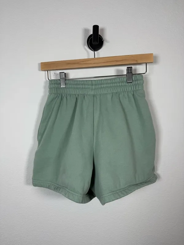 White Fox Sweat Shorts Sage Green Embroidered Logo Size XS Lounge - Image 4
