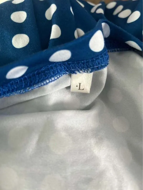 Blue and White Polka Dot Short Sleeve Tie Waist Midi Dress Size Large Women’s - Image 5
