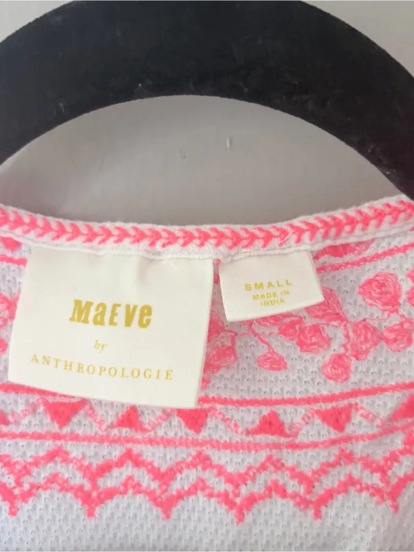 Maeve Anthropologie Embroidered Peasant Blouse White Pink Small - Image 2