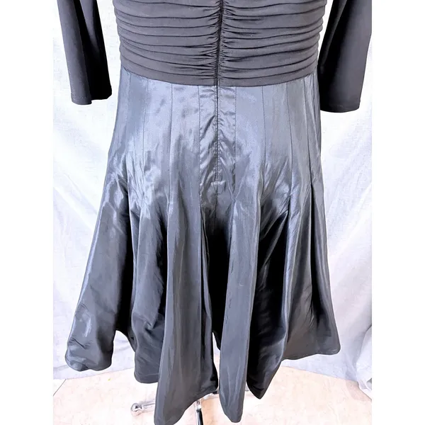 Vintage Tadashi Black Deep V Surplice‎ Silk Skirt Midi Dress 12 Y2K Formal - Image 8