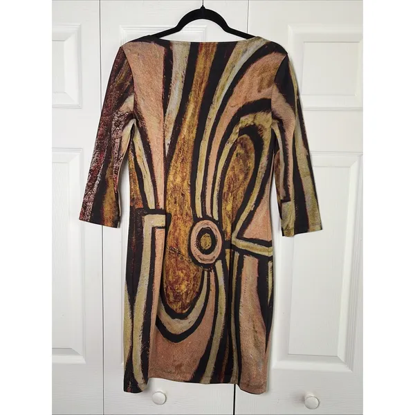 Le Galeriste Art Print Shift Dress Womens Size‎ S Brown Abstract Artsy Earthy - Image 2