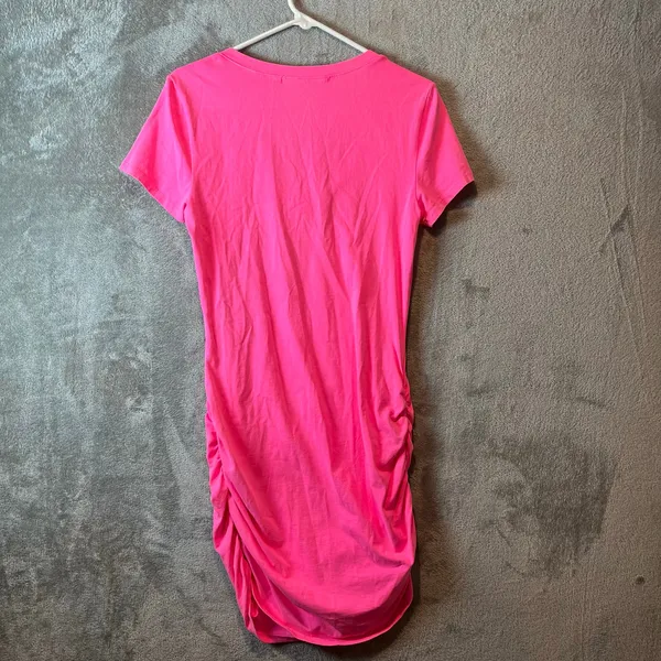 Michael Stars V Neck Ruched Side Mini Dress Hot Pink Size Large Summer‎ Cotton - Image 4