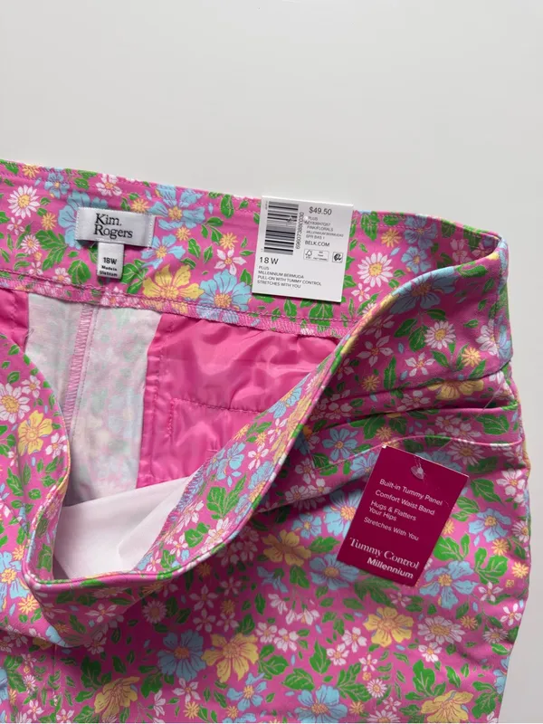 NWT Kim Rogers Millennium Tummy Control Bermuda Shorts, Pink Floral, Size 18W - Image 5