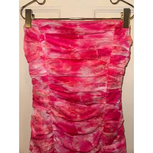 Revolve Ivanna Pink Tie-Dye Ruched Strapless Mini Dress S - Image 7