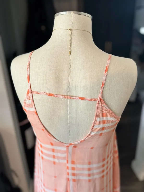 LUSH Vintage Vibe Peach Plaid Cami Slip Dress Size Small - Image 10