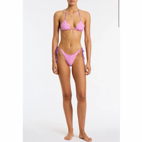 Triangl Swimwear Vinca Lotus Pink Stripe Terry Toweling Bikini Set Size Small - Image 10