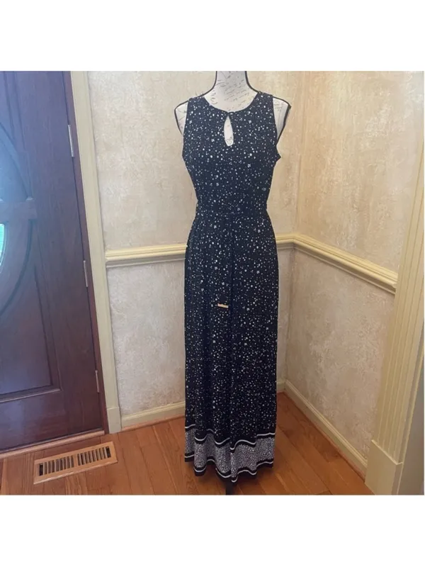Michael Kors Nora Maxi Dress Sz S Black White Sleeveless Celestial Dark Romantic - Image 3