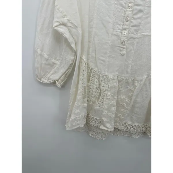 Vanessa Virginia Anthropologie White Lace Patchwork Boho Blouse XS Cottagecore - Image 3