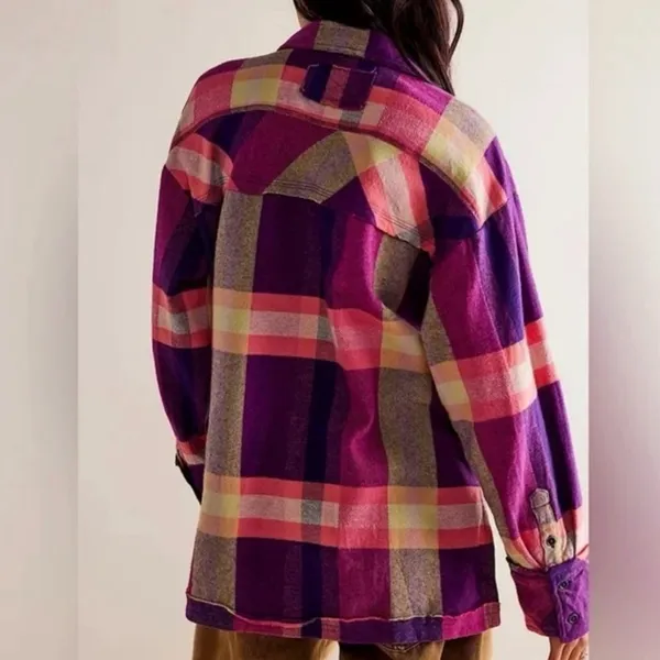 Free People We The Free So Long Summer Preppy Plaid Button Up Boho Flannel Top - Image 3