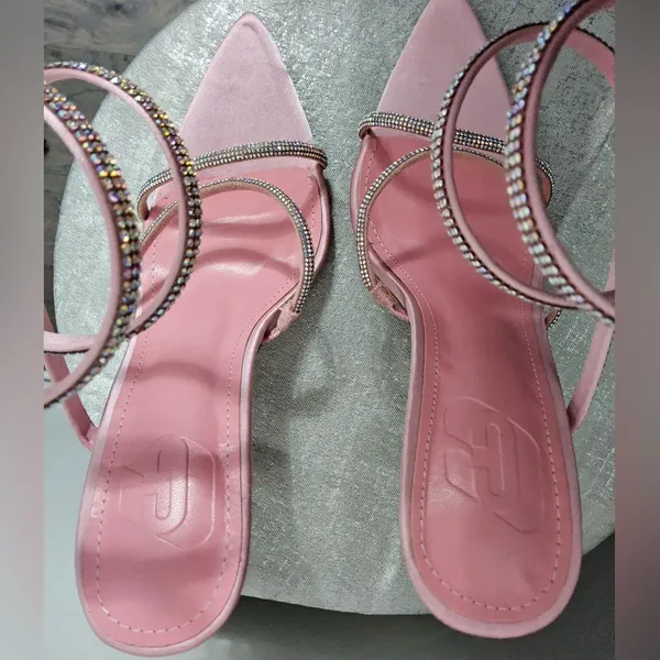 Pink Rhinestone Spiral Heels | women’s Size 8 Satin Pointed Toe Stilettos(B14) - Image 8