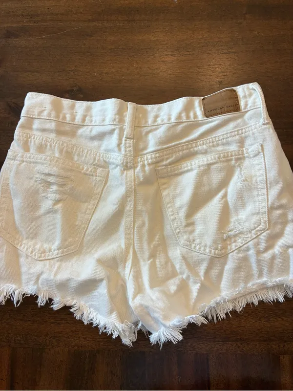 American Eagle Jean Shorts Women’s 4 Hi-Rise Festival Midi White Denim Cutoff - Image 4