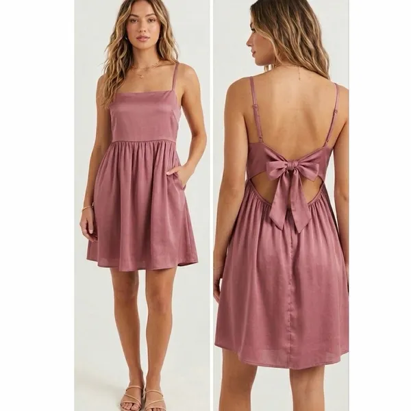 Altar'd State Women's Metallic Copper Tie Back Mini Dress size XXL NWT - Image 2