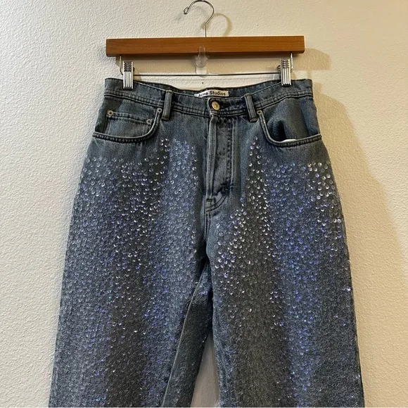 Acne Studios Mid‎ Rise Sequin Straight Leg Jeans Denim Pants Size 38 US 10 Blue - Image 4