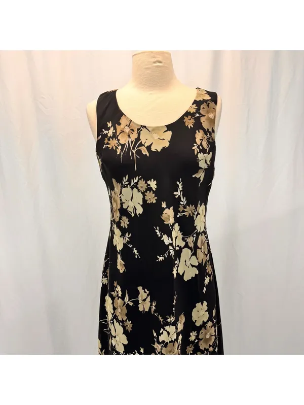 Black Sleeveless Floral Midi Dress 8 M Hi Low Whimsigoth Boho Cottagecore Black - Image 3