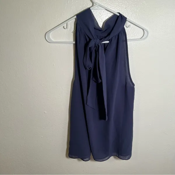 1.State‎ Women's Size Small Sleeveless High Neck Blouse Chiffon Deep Cobalt Blue - Image 5