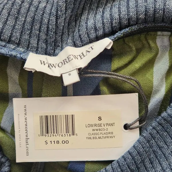 WeWoreWhat Green and Navy Plaid Pant NWT Size Small Low Rise Plaid Knit Pants - Image 6