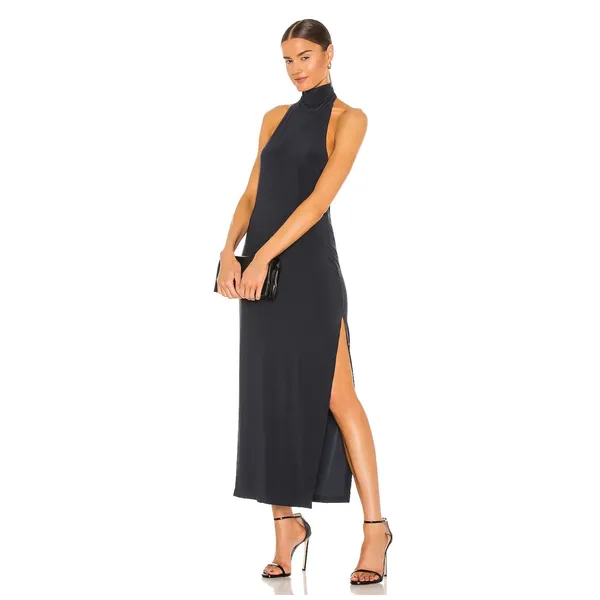 NEW Norma Kamali Halter Turtle Side Slit Gown Pewter Size XS - Image 2