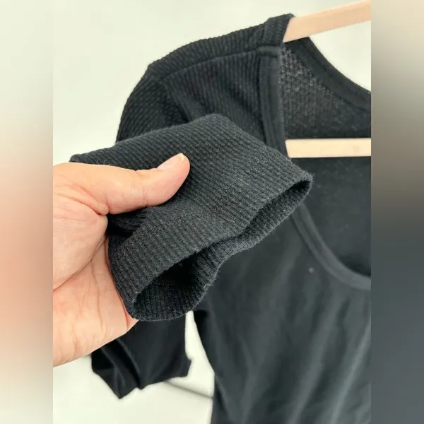 We The Free Black Long Sleeve V Neck Thermal Dress Size Large - Image 8