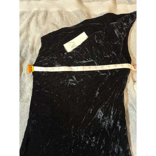NWT Zara Black Velvet‎ One Shoulder Mini Dress Asymmetrical SZ Small Formal Chic - Image 5