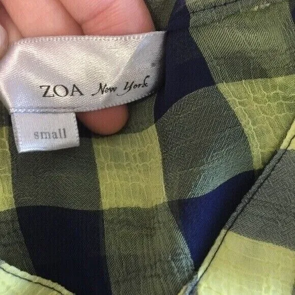ZOA New York Plaid Ruffle Blouse Small Sleeveless Cottagecore‎ Chic - Image 5