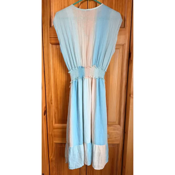Rails Ashlyn Sunset Gradient Linen Blend Smocked Midi Dress Blue Peach Small - Image 4
