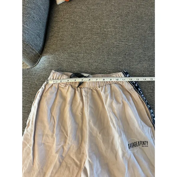 Savage X Fenty‎ Beige Cargo Pants Size S Elastic Waist Logo Tape Casual Lounge - Image 12