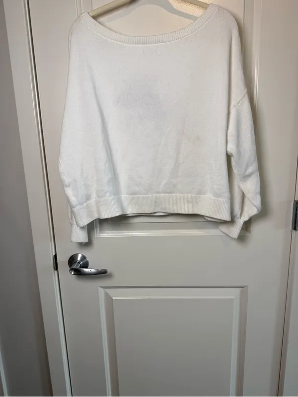 Hollister Cream Off-the-Shoulder Sweater with Red Cherry Patch - Image 4