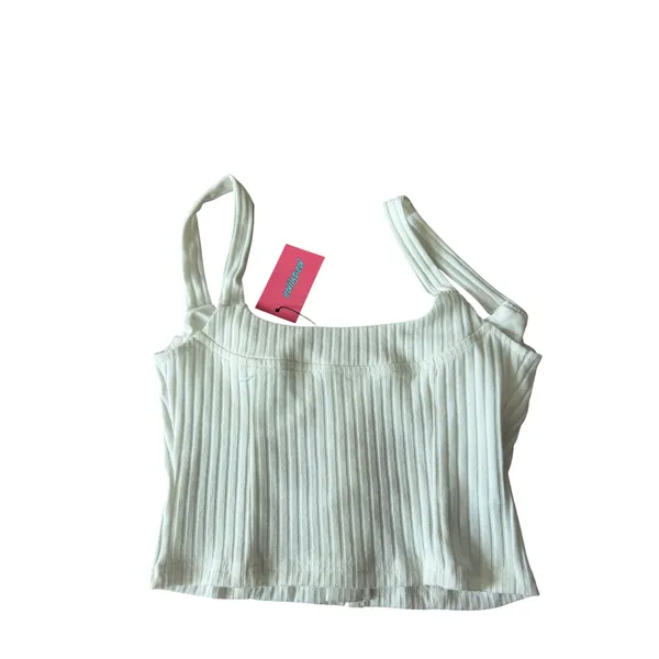 Edikted White Ribbed Corset Bustier Top‎ Hook and Eye Front Square Neck NWT M - Image 2