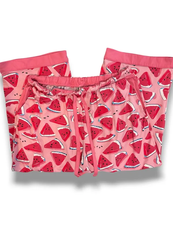 Munki Munki Watermelon Pajama Set XL Pink Short Sleeve Top Crop Pants Stretch - Image 6