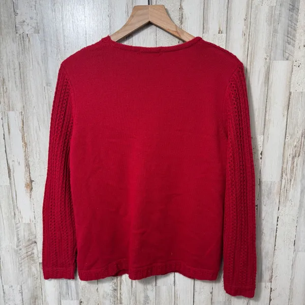 Vintage 90s Grandma Red Knit Acrylic Tie‎ Front Cardigan Sweater Womens Medium - Image 5