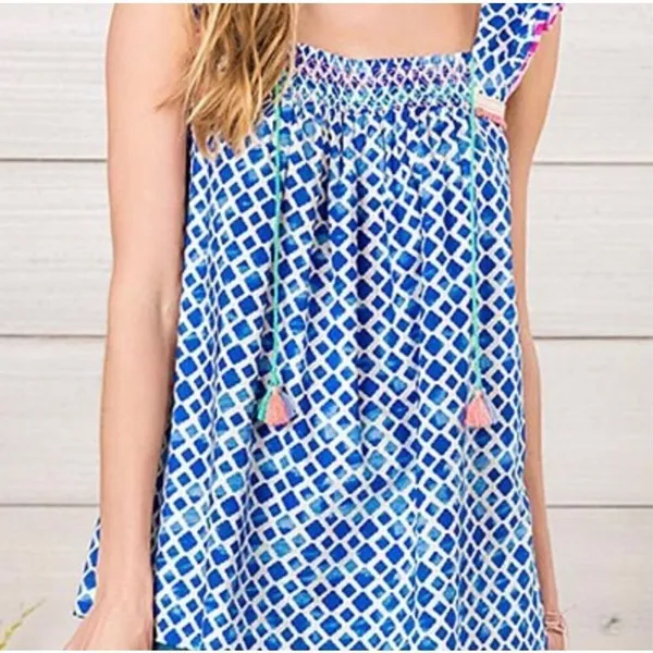 Matilda Jane‎ Smocked Geometric Flutter Sleeve Top Size XL Cotton Summer - Image 11