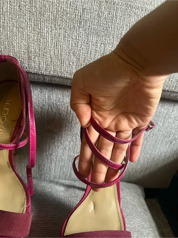 Aldo Burgundy Red Strappy Block Heel Sandals - Image 2