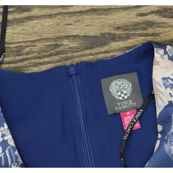 NWT Vince Camuto Womens Petite Jacquard Fit & Flare Dress Blue Floral 4P - Image 8