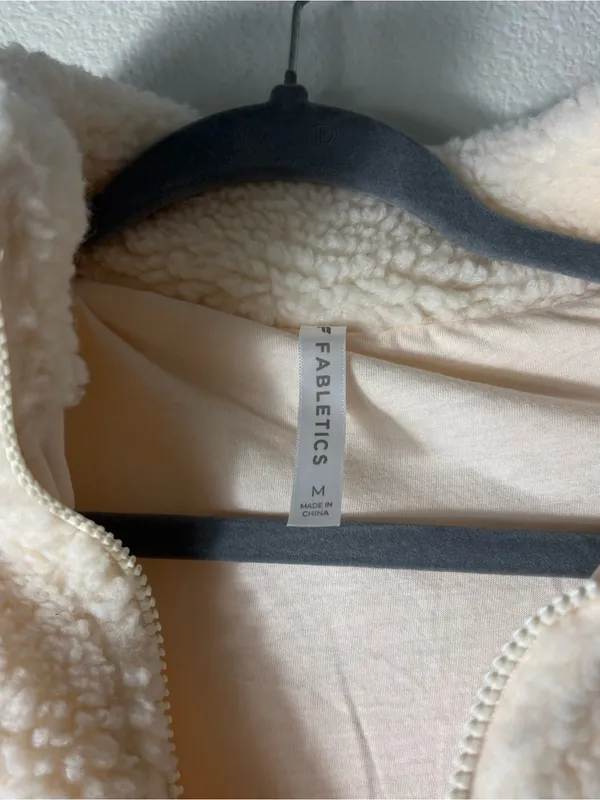 Fabletics Nelly Mixed Media Half Zip Sherpa Puffer Jacket Oats M - Image 3