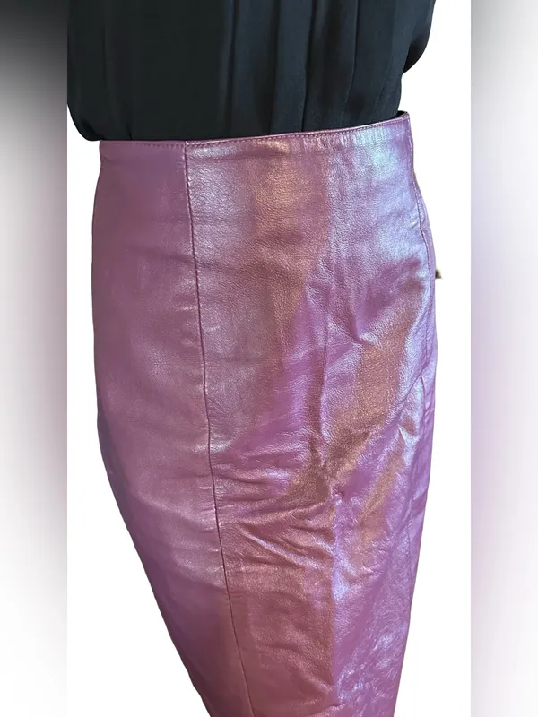 Vintage 1990'S Plum Purple Leather Midi Skirt (14) - Image 8