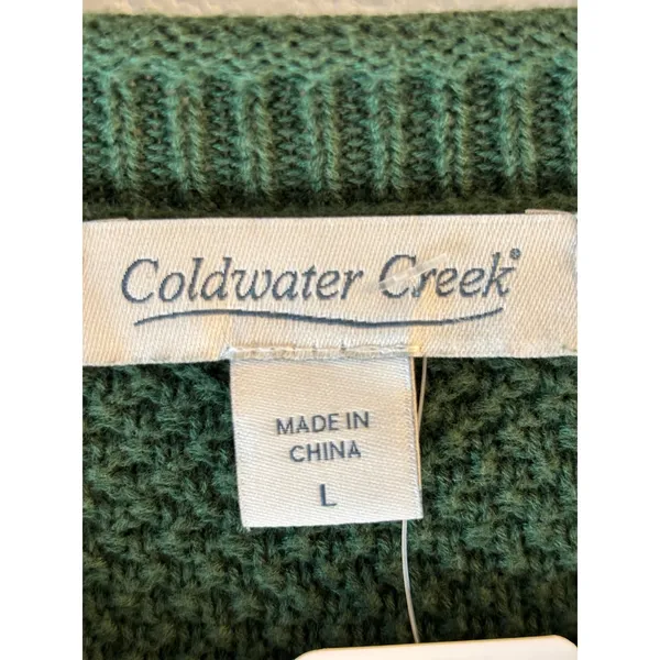 Coldwater Creek Green Cotton Pointelle Cable Knit Button Cardigan Sweater L - Image 5