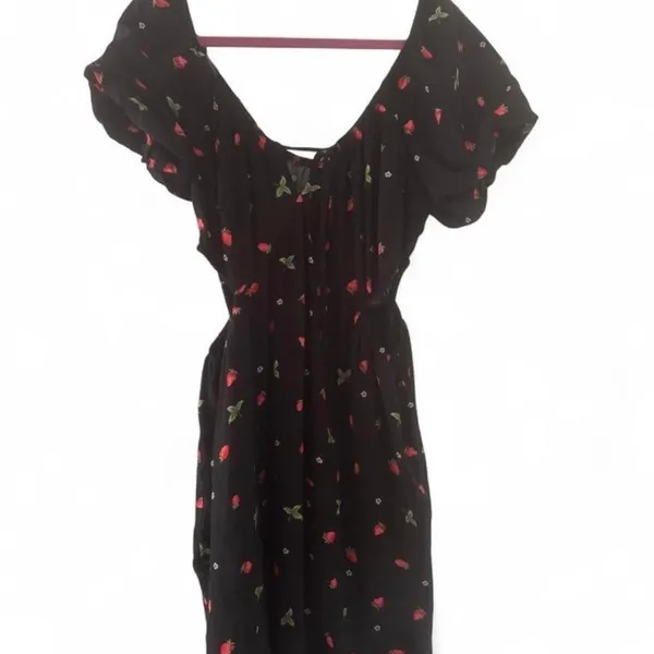 Black cut out Milk maid cottage core strawberry print dress - Image 3