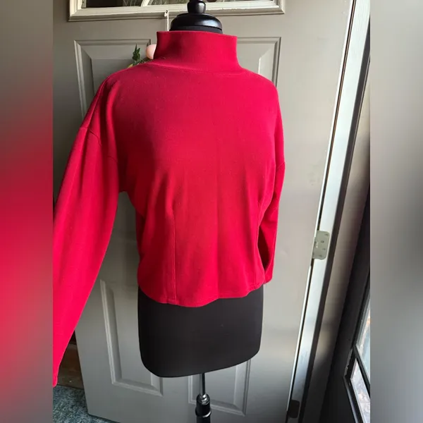 Vintage 90s Express Tricot red crop ribbed turtleneck, size small - Image 3