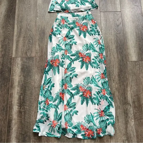 Lulu’s Evadne White and Teal Tropical Print Two-Piece Maxi Dress NWT Size XS - Image 5